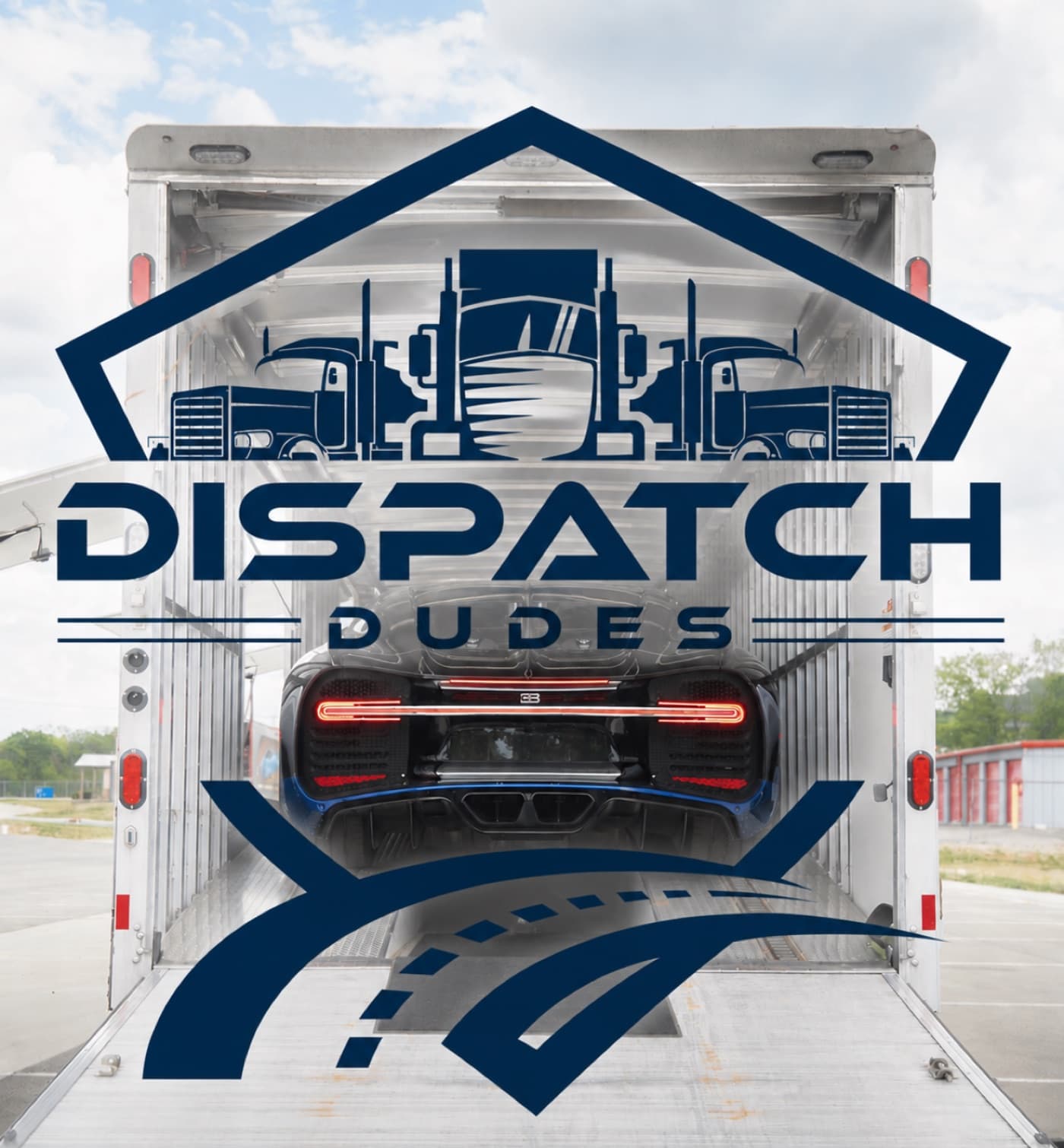 A Bugatti Chiron loaded inside a Dispatch Dudes enclosed trailer