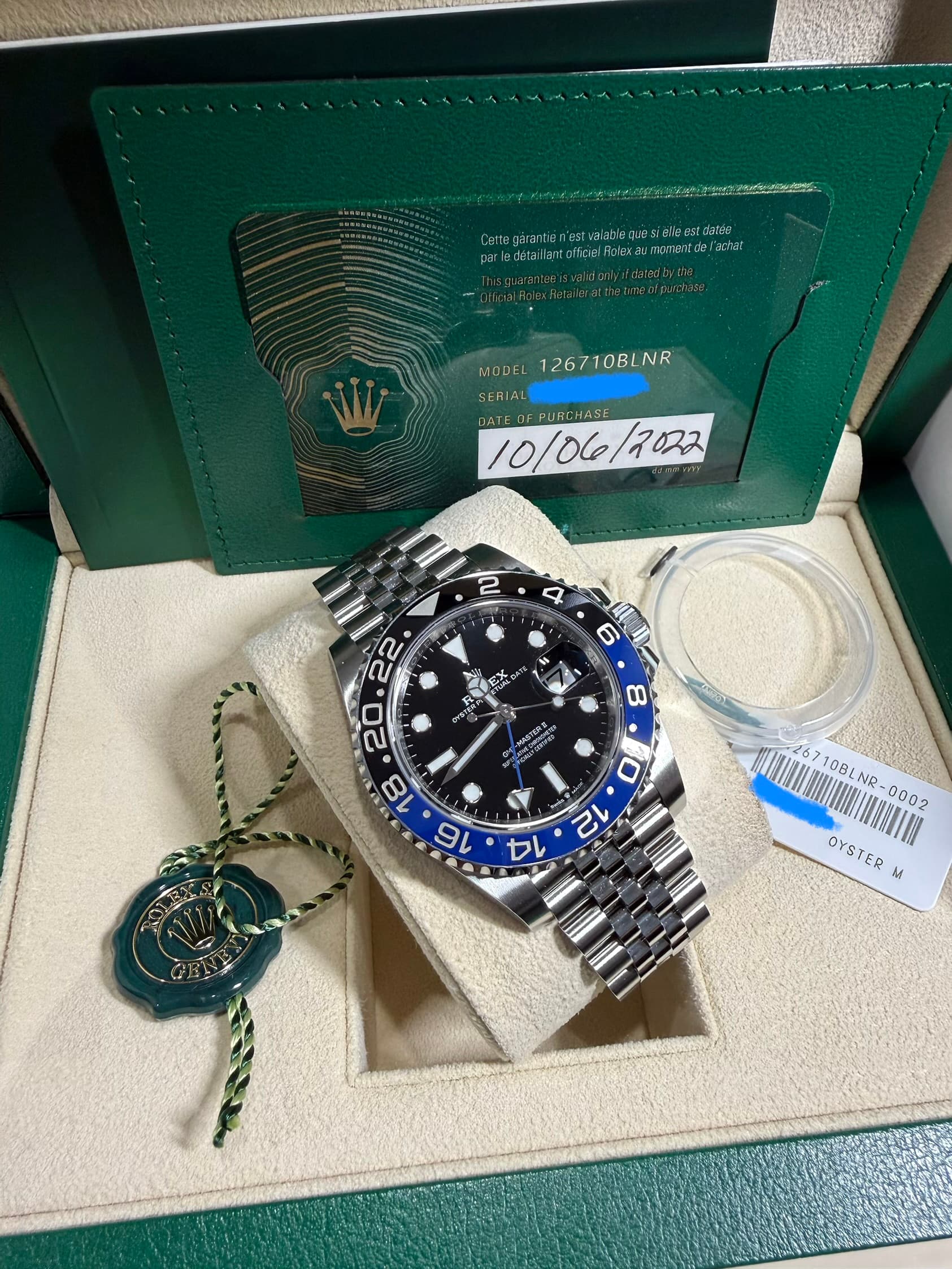 Rolex GMT-Master II, black and blue on jubilee 126710BLNR