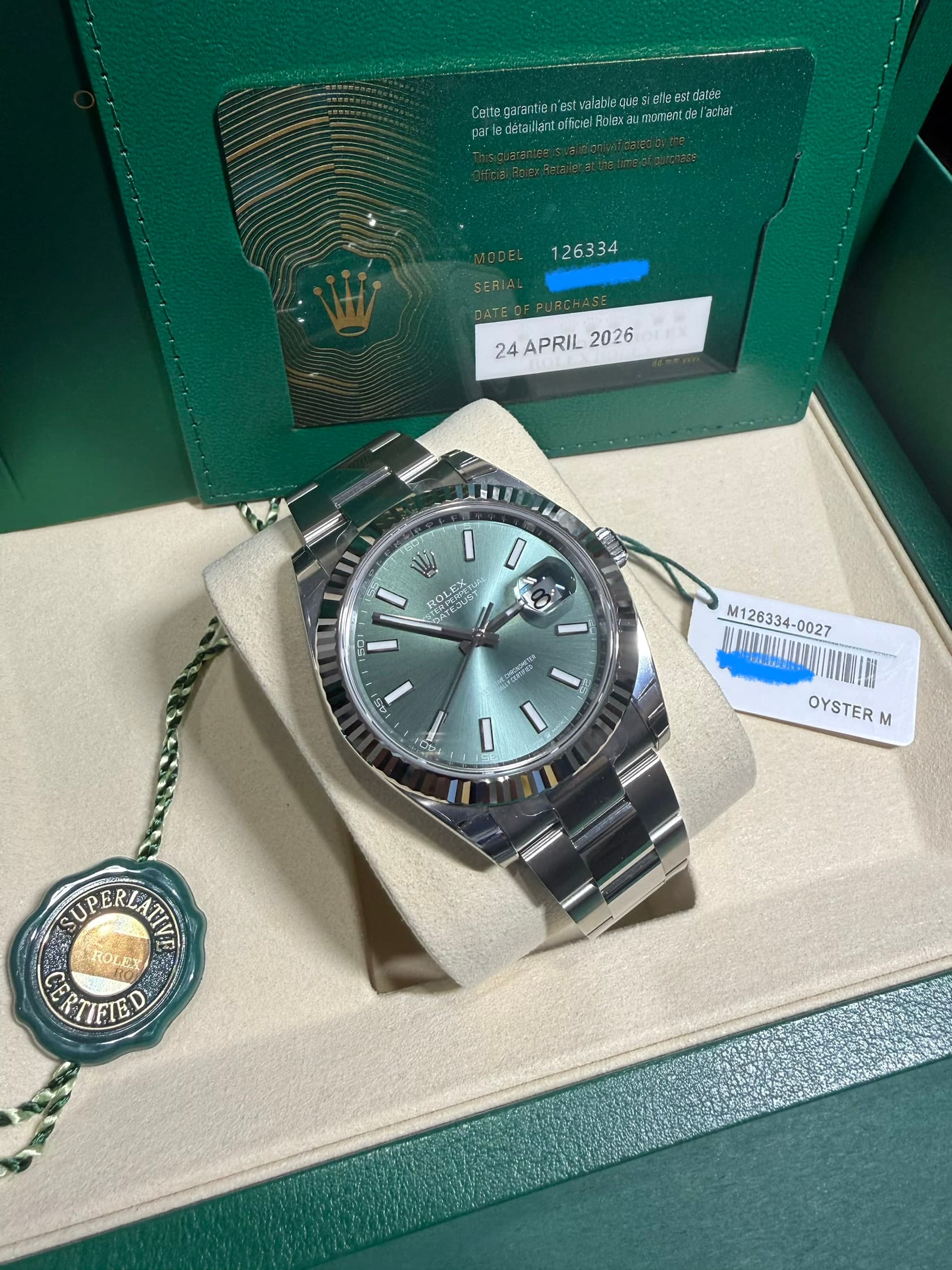 Rolex Datejust 41, mint green on oyster 126334