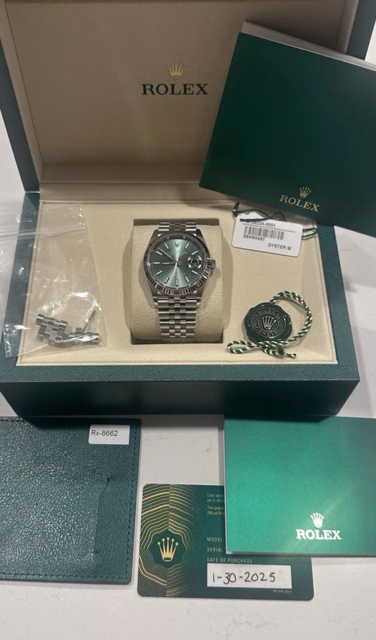 Rolex Datejust 36, mint green on jubilee 126234